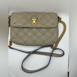Marc Jacobs Taupe Leather Quilted Studded Crossbody Bag With Chain Strap Italy